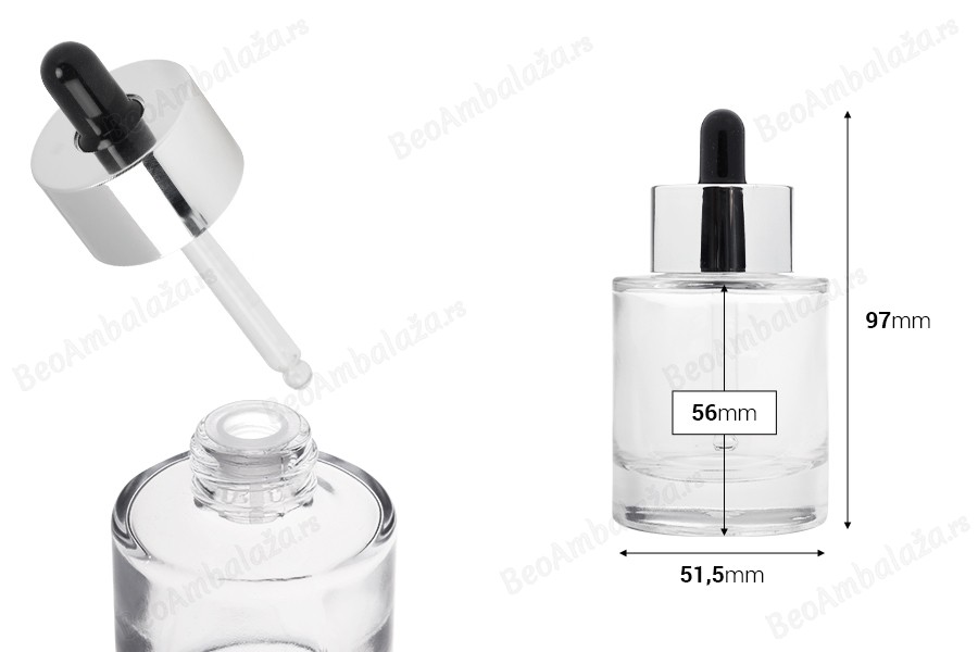 Providna staklena bočica od 50 mL sa pipetom i drenažnim elementom-dimenzije_slike