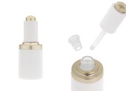 Staklena bočica od 30 mL u beloj boji sa zlatno - belom pipetom na dugme i drenažnim elementom-slika_proizvoda