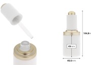 Staklena bočica od 30 mL u beloj boji sa zlatno - belom pipetom na dugme i drenažnim elementom-dimenzije_slike