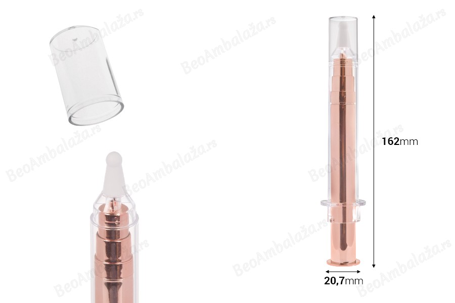 Airless tubica - akrilni špric 10mL za kozmetičku upotrebu, bronzane boje sa zatvaračem-grupa_slika