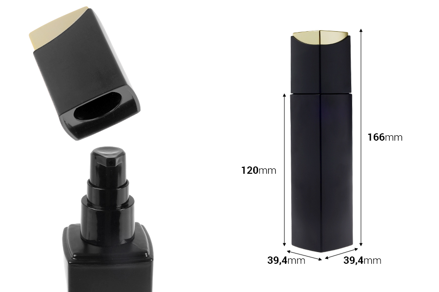 Luksuzna staklena bočica od 100 mL u mat crnoj boji sa pumpicom za kremu i posebnim zatvaračem-dimenzije_slike