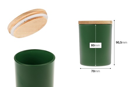 Staklena teglica od 200 mL sa bambus poklopcem sa gumom u raznim mat bojama-dimenzije_slike