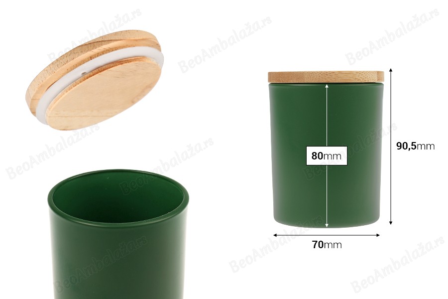 Staklena teglica od 200 mL sa bambus poklopcem sa gumom u raznim mat bojama-dimenzije_slike