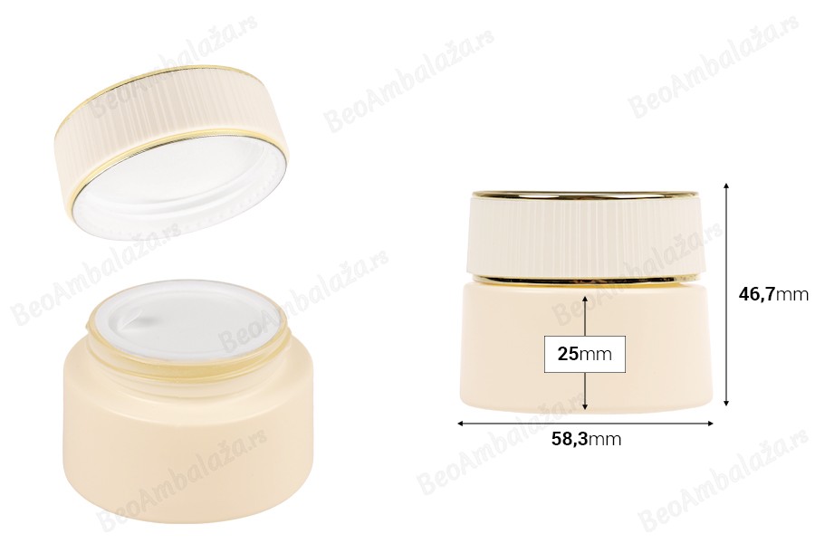 Luksuzna bež mat staklena teglica 30mL za kreme sa zatvaračem i plastičnim međupoklopcem-dimenzije_slike