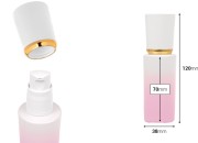Luksuzna staklena bočica 30mL ljubičasto bele boje sa pumpicom za kreme i akrilnim zatvaračem-dimenzije_slike