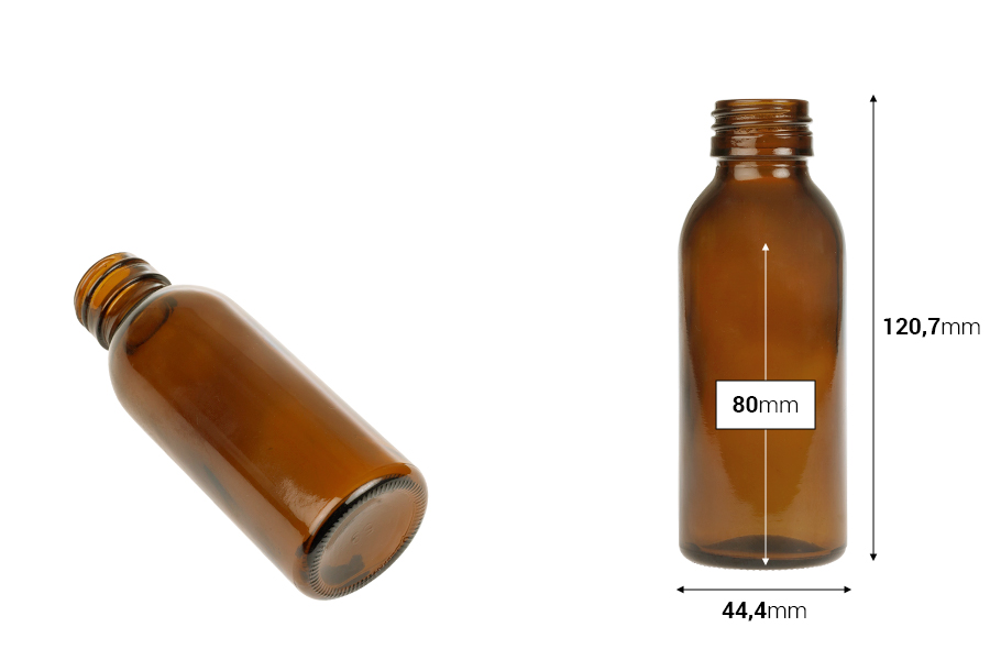 Staklena bočica karamel boje 100 mL sa PP 28 grlom-dimenzije_slike