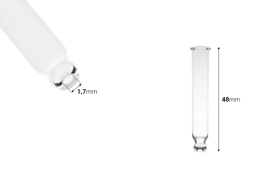 Staklena cevčica 48 mm sa kuglicom bez graduacije za bočicu 18-981-dimenzije_slike