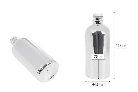 Staklena bočica za etarska ulja 100 mL sa PP18 grlom, u zlatnoj ili srebrnoj boji-dimenzije_slike