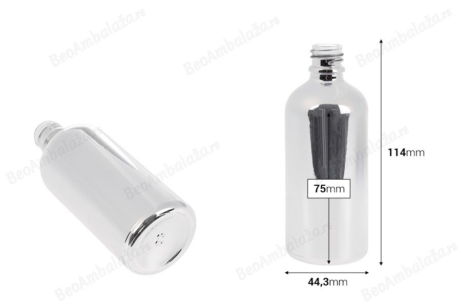 Staklena bočica za etarska ulja 100 mL sa PP18 grlom, u zlatnoj ili srebrnoj boji-dimenzije_slike