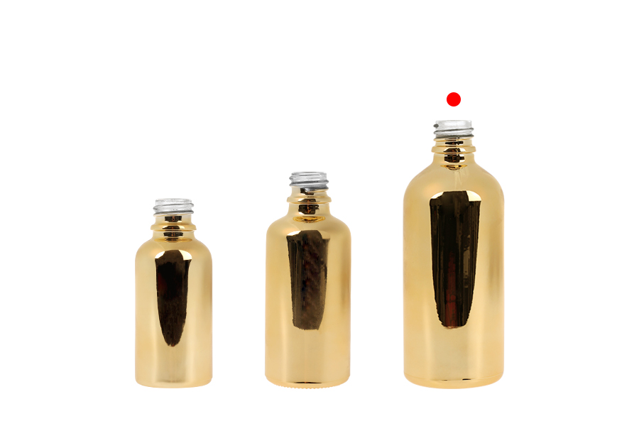 Staklena bočica za etarska ulja 100 mL sa PP18 grlom, u zlatnoj ili srebrnoj boji-grupa_slika