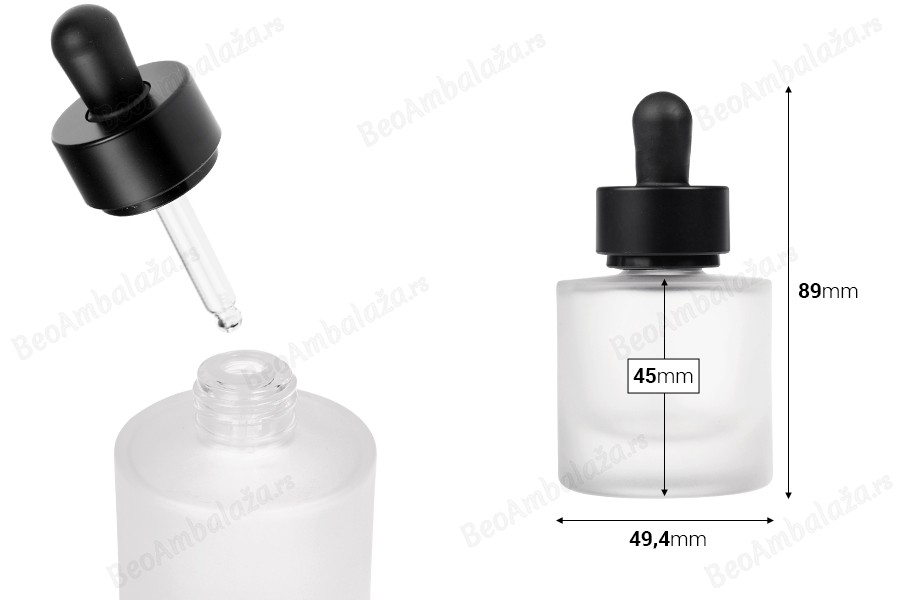 Staklena bočica od 30 mL sa crnom mat pipetom-dimenzije_slike