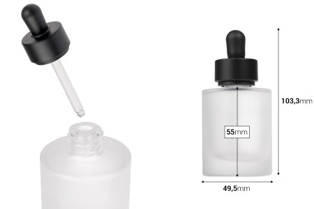 Staklena bočica od 50 mL sa crnom mat pipetom-dimenzije_slike