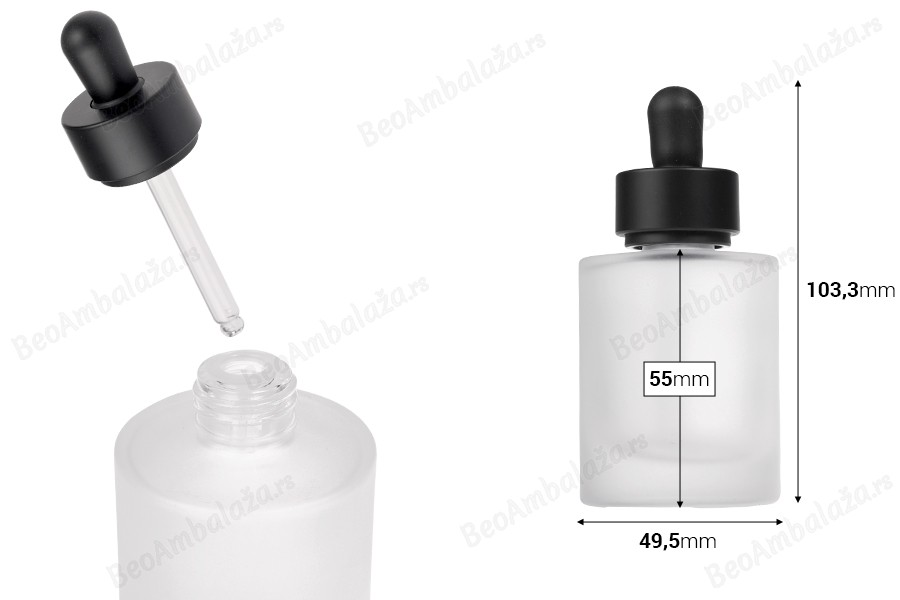 Staklena bočica od 50 mL sa crnom mat pipetom-dimenzije_slike