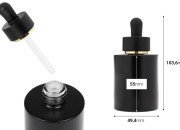 Mat crna staklena bočica od 50 mL sa mat crnom pipetom sa zlatnom linijom i drenažnim elementom-dimenzije_slike