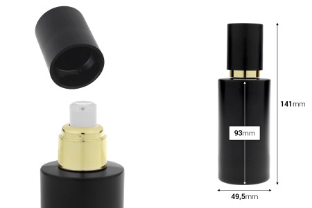 Mat crna staklena bočica od 100 mL sa zlatnom pumpicom za kreme i mat crnim poklopcem-dimenzije_slike