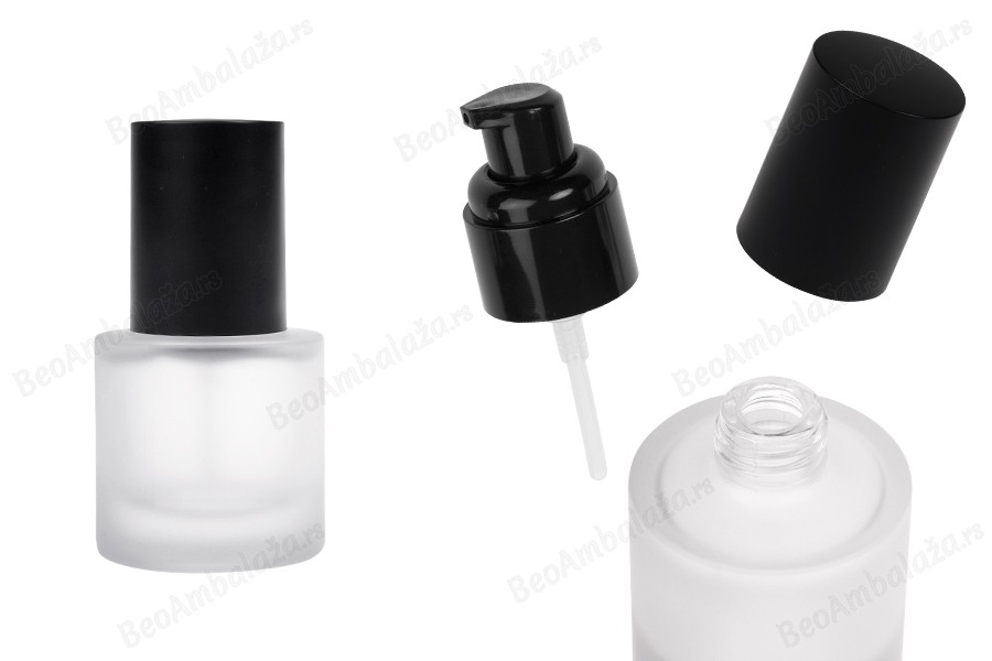 Bočica od peskiranog stakla od 30 mL sa crnom pumpicom za kreme i crnim mat poklopcem-slika_proizvoda