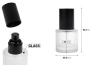 Bočica od peskiranog stakla od 30 mL sa crnom pumpicom za kreme i crnim mat poklopcem-dimenzije_slike