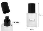 Bočica od peskiranog stakla od 50 mL sa crnom pumpicom za kreme i crnim mat poklopcem-dimenzije_slike
