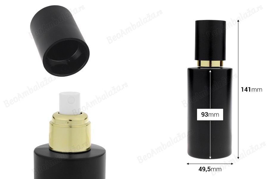 Mat crna staklena bočica od 100 mL sa zlatnim sprejom i mat crnim zatvaračem-dimenzije_slike