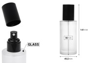 Peskirana staklena bočica od 100mL sa crnim sprejom i crnim mat zatvaračem-dimenzije_slike