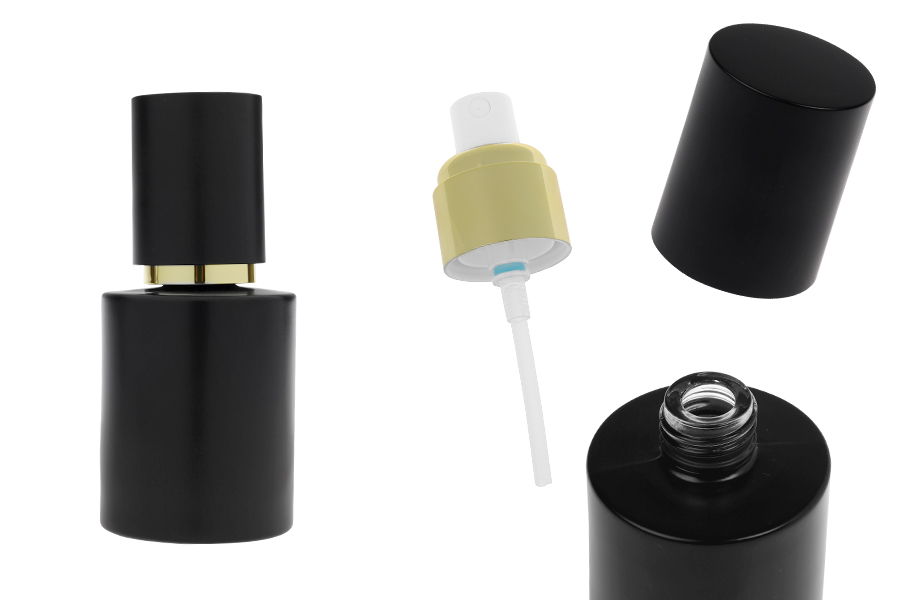 Mat crna staklena bočica od 50 mL sa zlatnim sprejom i mat crnim zatvaračem-slika_proizvoda
