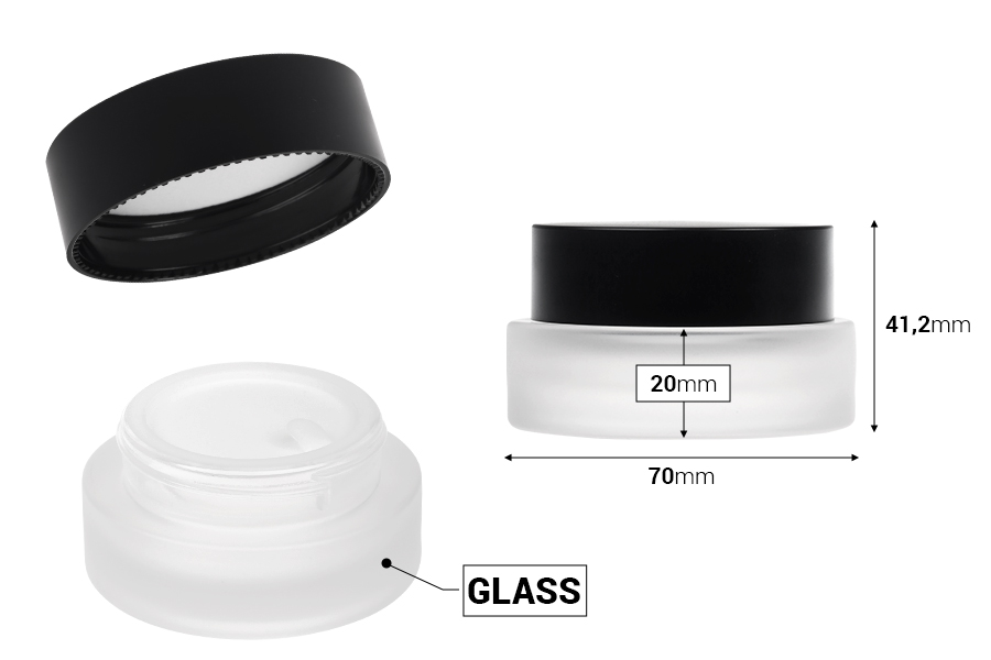 Staklena teglica od 30 mL sa crnim mat zatvaračem (sa unutrašnjom zaptivkom) i plastičnim međupoklopcem-dimenzije_slike