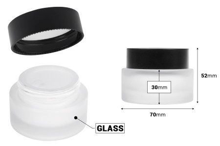Staklena teglica od 50 mL sa crnim mat zatvaračem (sa unutrašnjom zaptivkom) i plastičnim međupoklopcem-dimenzije_slike