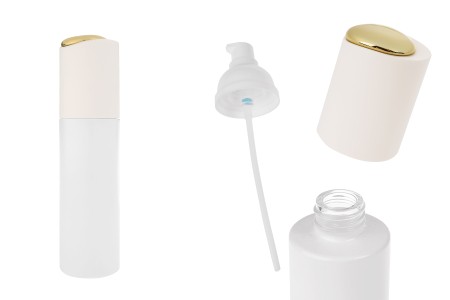 Luksuzna bočica 100mL u mat beloj boji sa pumpicom za kreme i poklopcem sa zlatnim detaljem-slika_proizvoda