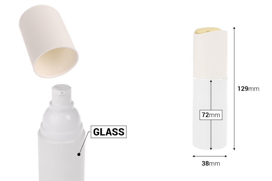 Luksuzna bočica 40mL u mat beloj boji sa pumpicom za kreme i poklopcem sa zlatnim detaljem-dimenzije_slike