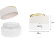 Luksuzna teglica 30 mL u mat beloj boji sa zatvaračem sa zlatnim detaljima (sa unutrašnjom zaptivkom) i plastičnim međupoklopcem-dimenzije_slike
