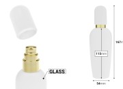 Luksuzna bočica 100mL u mat beloj boji sa zlatnom pumpicom za kreme i mat belim poklopcem-dimenzije_slike