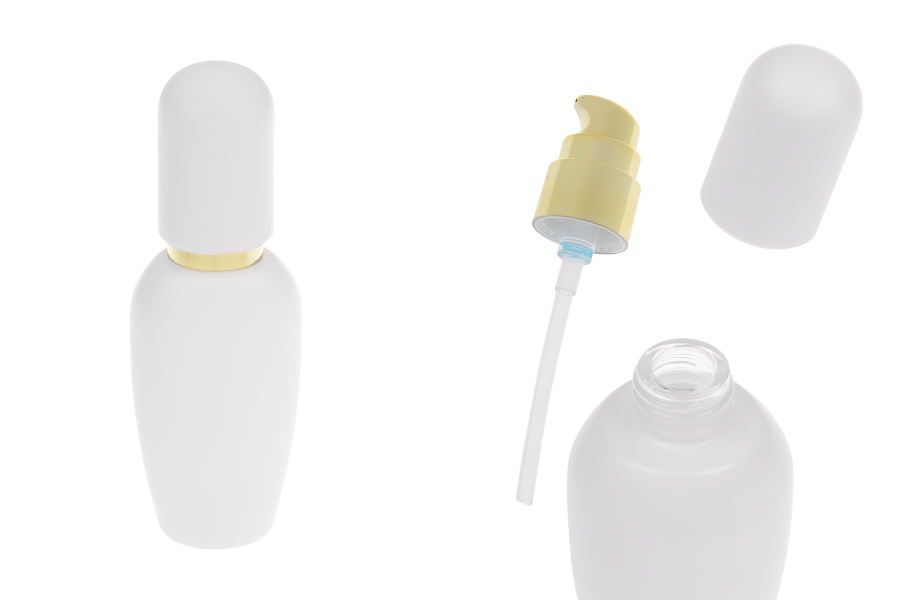 Luksuzna bočica 40mL u mat beloj boji sa zlatnom pumpicom za kreme i mat belim poklopcem-slika_proizvoda