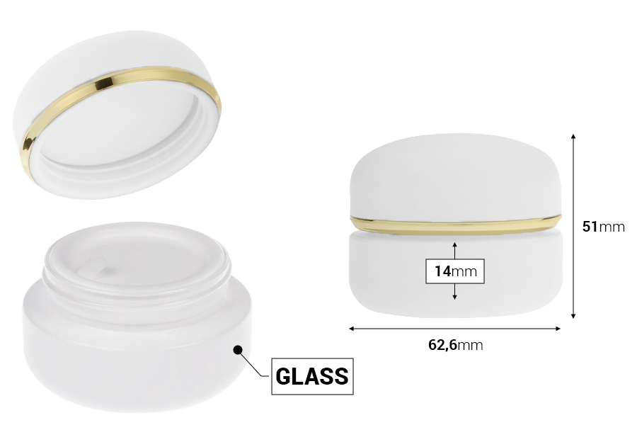 Teglica 30 mL u mat beloj boji sa zatvaračem sa zlatnom linijom (sa unutrašnjom zaptivkom) i plastičnim međupoklopcem-dimenzije_slike