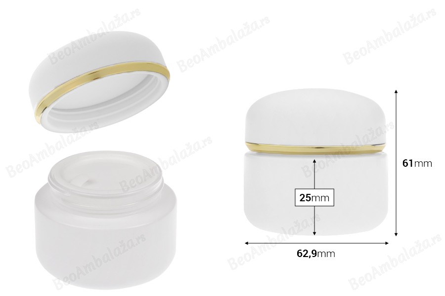 Teglica 50 mL u mat beloj boji sa zatvaračem sa zlatnom linijom (sa unutrašnjom zaptivkom) i plastičnim međupoklopcem-dimenzije_slike