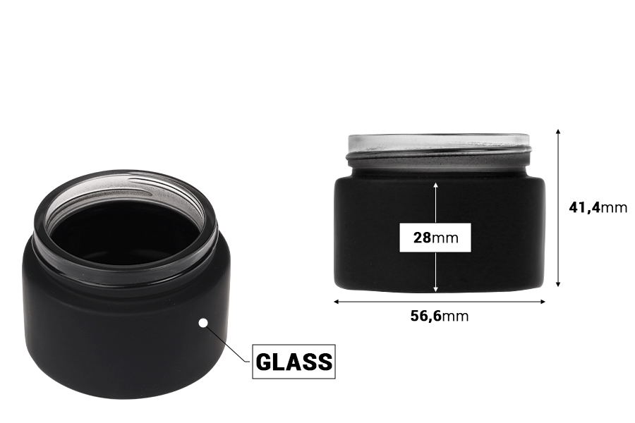 Staklena teglica za kremu 50 mL - bez zatvarača, gumirana u više boja-dimenzije_slike