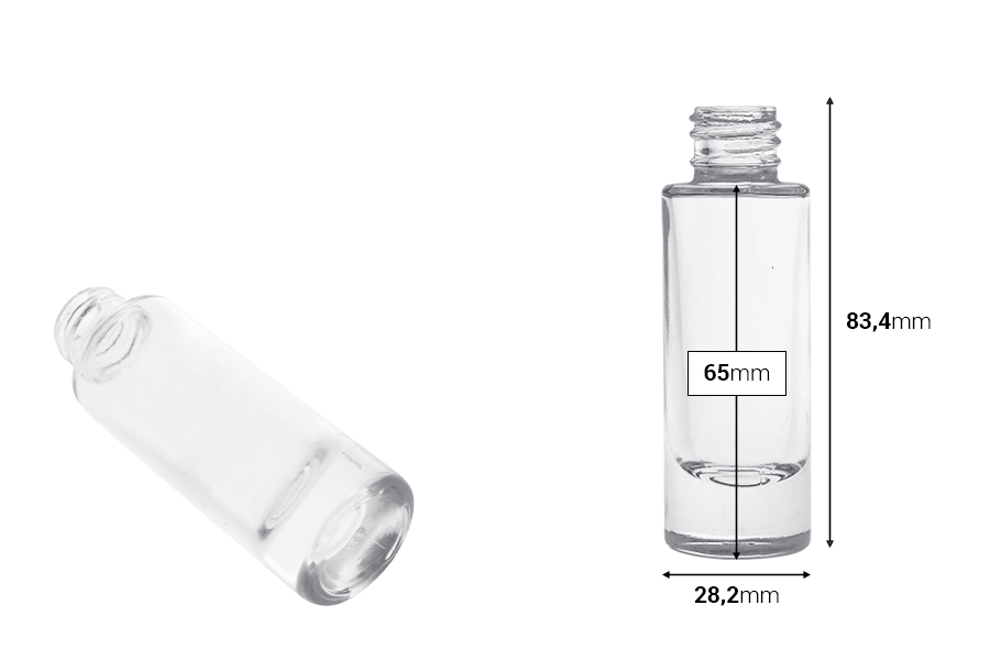 Cilindrična providna staklena bočica od 15 mL-dimenzije_slike
