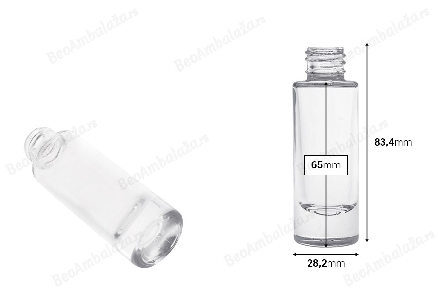 Cilindrična providna staklena bočica od 15 mL-dimenzije_slike