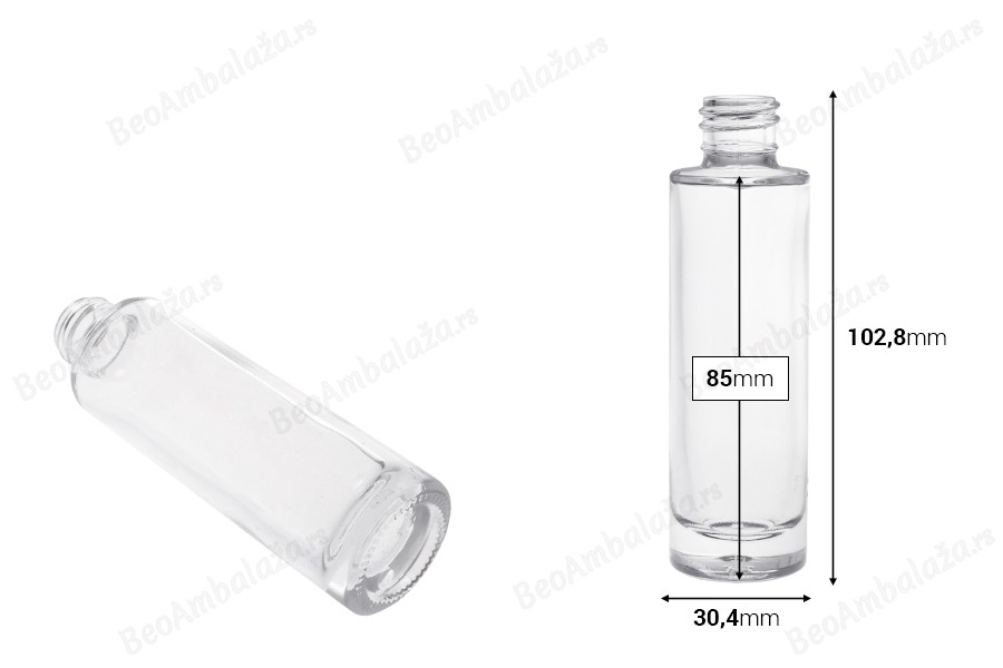 Cilindrična providna staklena bočica od 30 mL-dimenzije_slike