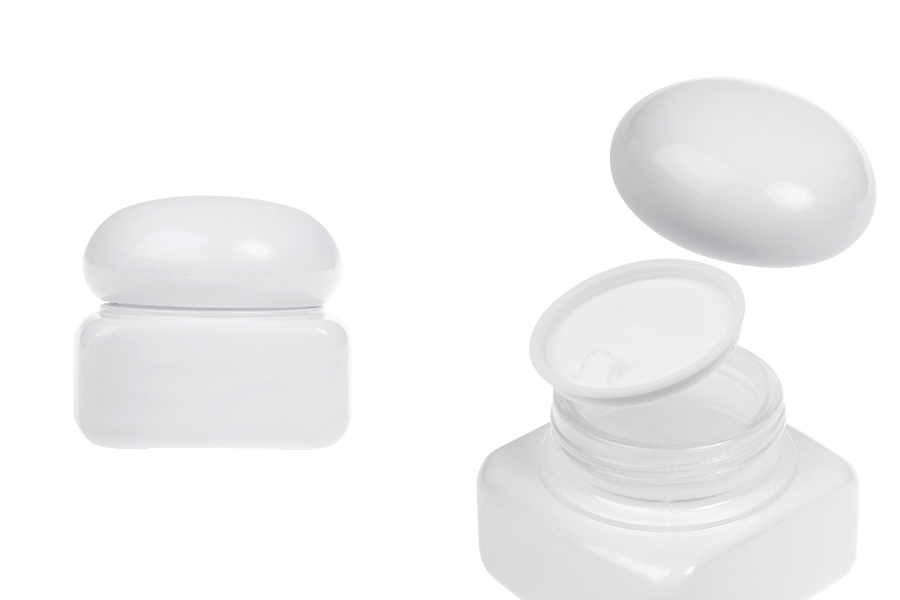 Staklena bela teglica 50mL sa zatvaračem (sa unutrašnjom zaptivkom) i plastičnim međupoklopcem-slika_proizvoda