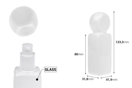 Staklena bela flašica 40mL sa pumpicom za kreme i poklopcem-dimenzije_slike