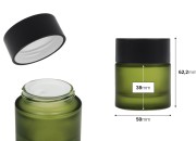 Staklena teglica 30 mL u mat zelenoj boji sa crnim zatvaračem (sa unutrašnjom zaptivkom) i plastičnim međupoklopcem-dimenzije_slike