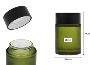 Staklena teglica 50 mL u mat zelenoj boji sa crnim zatvaračem (sa unutrašnjom zaptivkom) i plastičnim međupoklopcem-dimenzije_slike