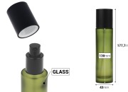Staklena zelena mat bočica 100mL sa pumpicom za kreme i mat crnim poklopcem-dimenzije_slike