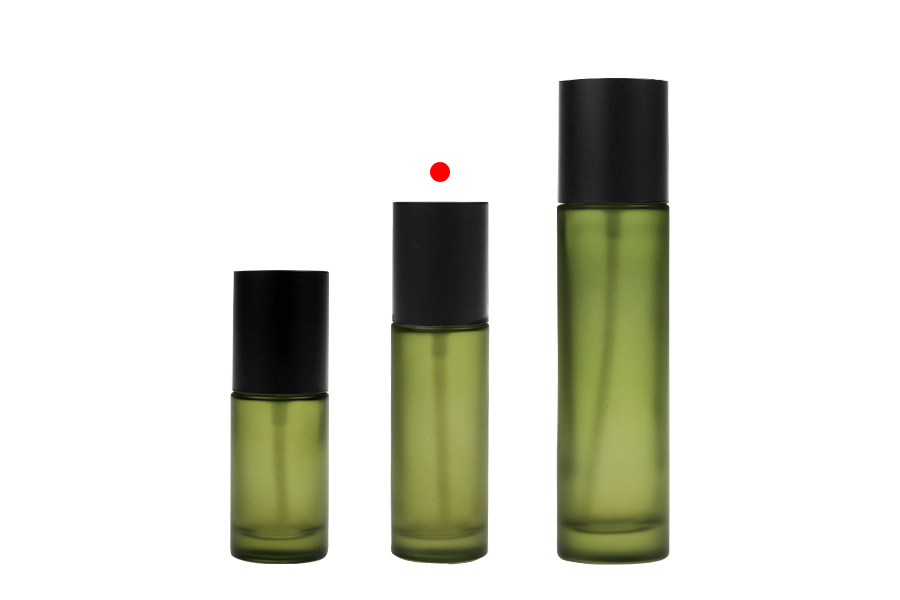 Staklena zelena mat bočica 50mL sa pumpicom za kreme i mat crnim poklopcem-grupa_slika