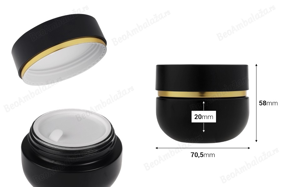 Staklena teglica od 50 mL sa poklopcem (sa unutrašnjom zaptivkom) i plastičnim međupoklopcem-dimenzije_slike
