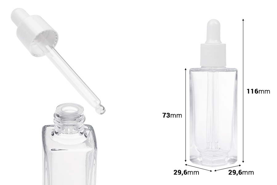 Providna staklena bočica od 30 mL sa plastičnom pipetom i drenažnim elementom-dimenzije_slike