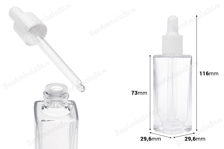 Providna staklena bočica od 30 mL sa plastičnom pipetom i drenažnim elementom-dimenzije_slike