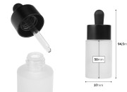 Staklena bočica od 30mL sa crnom mat pipetom i drenažnim elementom-dimenzije_slike