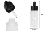 Staklena bočica od 50mL sa crnom mat pipetom i drenažnim elementom-dimenzije_slike