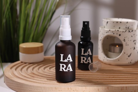 Braon staklena bočica od peskiranog stakla za etarska ulja 50mL, sa grlom PP18 - bez zatvarača-grupa_slika